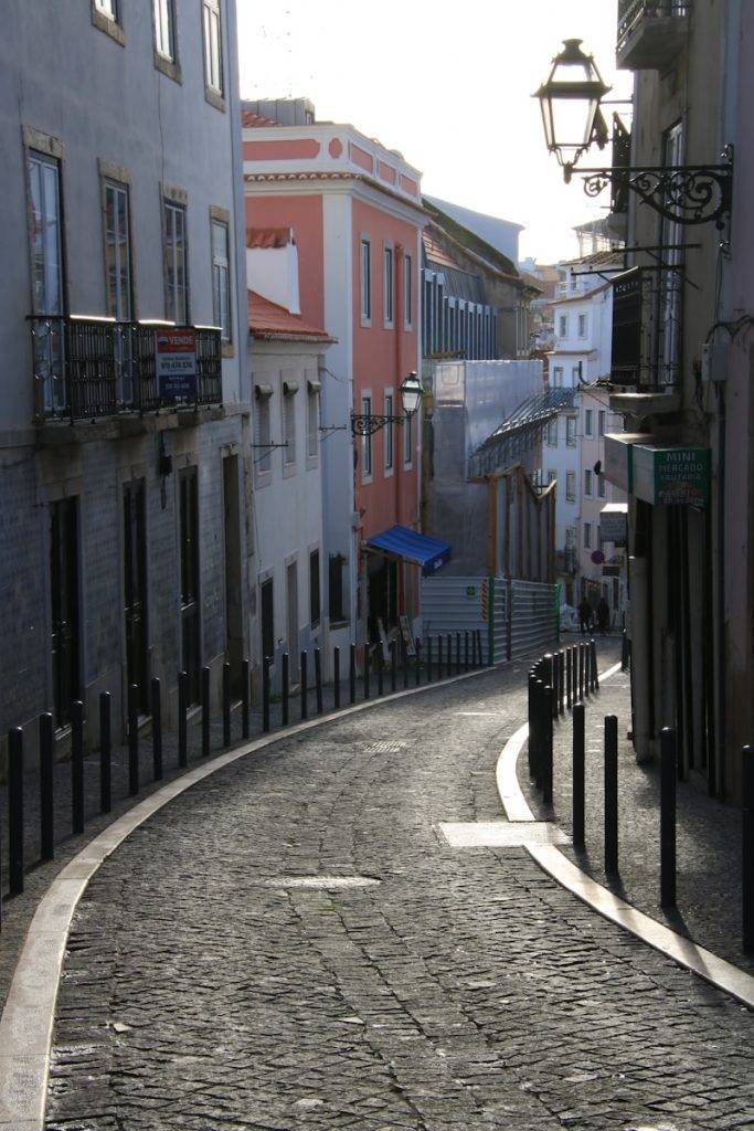 a cobblestone street in a european city